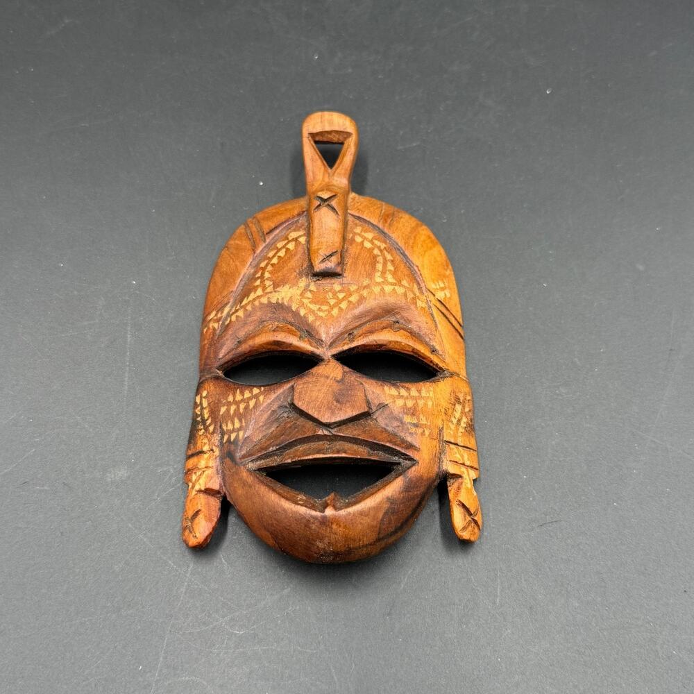 Vintage Mini Hand Carved Hawaiian Tiki Wooden Mask